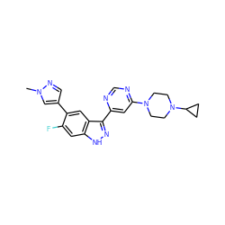 Cn1cc(-c2cc3c(-c4cc(N5CCN(C6CC6)CC5)ncn4)n[nH]c3cc2F)cn1 ZINC000225573606