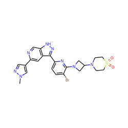 Cn1cc(-c2cc3c(-c4ccc(Br)c(N5CC(N6CCS(=O)(=O)CC6)C5)n4)n[nH]c3cn2)cn1 ZINC000205260998