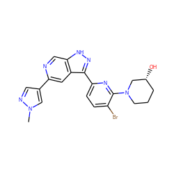 Cn1cc(-c2cc3c(-c4ccc(Br)c(N5CCC[C@@H](O)C5)n4)n[nH]c3cn2)cn1 ZINC000205244890