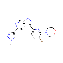 Cn1cc(-c2cc3c(-c4ccc(Br)c(N5CCOCC5)n4)n[nH]c3cn2)cn1 ZINC000205257395