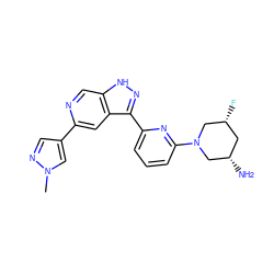 Cn1cc(-c2cc3c(-c4cccc(N5C[C@@H](N)C[C@@H](F)C5)n4)n[nH]c3cn2)cn1 ZINC000205260491