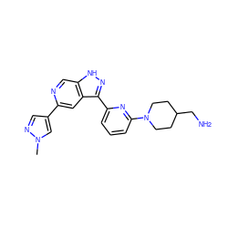 Cn1cc(-c2cc3c(-c4cccc(N5CCC(CN)CC5)n4)n[nH]c3cn2)cn1 ZINC000205266685