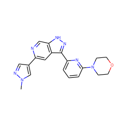 Cn1cc(-c2cc3c(-c4cccc(N5CCOCC5)n4)n[nH]c3cn2)cn1 ZINC000205256473