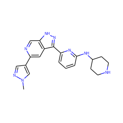 Cn1cc(-c2cc3c(-c4cccc(NC5CCNCC5)n4)n[nH]c3cn2)cn1 ZINC000205242444