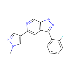 Cn1cc(-c2cc3c(-c4ccccc4F)n[nH]c3cn2)cn1 ZINC000205265163