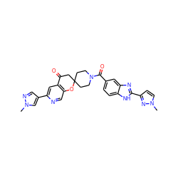 Cn1cc(-c2cc3c(cn2)OC2(CCN(C(=O)c4ccc5[nH]c(-c6ccn(C)n6)nc5c4)CC2)CC3=O)cn1 ZINC000049067631