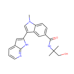 Cn1cc(-c2cc3cccnc3[nH]2)c2cc(C(=O)NC(C)(C)CO)ccc21 ZINC000034055334