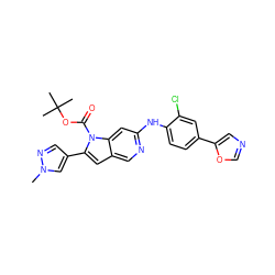 Cn1cc(-c2cc3cnc(Nc4ccc(-c5cnco5)cc4Cl)cc3n2C(=O)OC(C)(C)C)cn1 ZINC000103250505