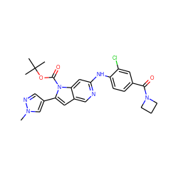 Cn1cc(-c2cc3cnc(Nc4ccc(C(=O)N5CCC5)cc4Cl)cc3n2C(=O)OC(C)(C)C)cn1 ZINC000103250482