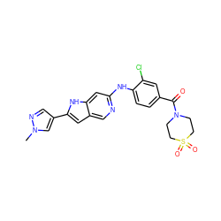 Cn1cc(-c2cc3cnc(Nc4ccc(C(=O)N5CCS(=O)(=O)CC5)cc4Cl)cc3[nH]2)cn1 ZINC000103250578