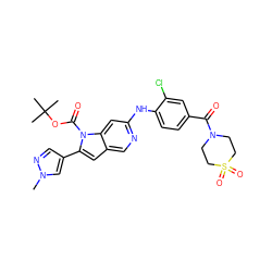 Cn1cc(-c2cc3cnc(Nc4ccc(C(=O)N5CCS(=O)(=O)CC5)cc4Cl)cc3n2C(=O)OC(C)(C)C)cn1 ZINC000103250489