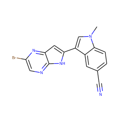 Cn1cc(-c2cc3nc(Br)cnc3[nH]2)c2cc(C#N)ccc21 ZINC000063539718