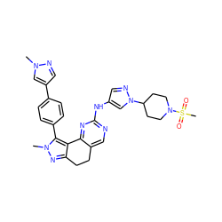 Cn1cc(-c2ccc(-c3c4c(nn3C)CCc3cnc(Nc5cnn(C6CCN(S(C)(=O)=O)CC6)c5)nc3-4)cc2)cn1 ZINC000224943217