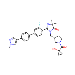 Cn1cc(-c2ccc(-c3ccc(C4=NC(C)(C)C(=O)N4C[C@@H]4CCN(C(=O)C5(O)CC5)C4)c(F)c3)cc2)cn1 ZINC000473083984