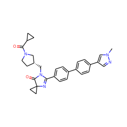 Cn1cc(-c2ccc(-c3ccc(C4=NC5(CC5)C(=O)N4C[C@@H]4CCN(C(=O)C5CC5)C4)cc3)cc2)cn1 ZINC000215402814