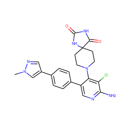 Cn1cc(-c2ccc(-c3cnc(N)c(Cl)c3N3CCC4(CC3)NC(=O)NC4=O)cc2)cn1 ZINC000219618032