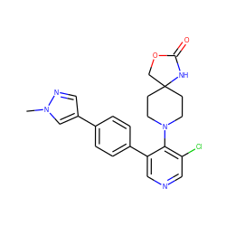 Cn1cc(-c2ccc(-c3cncc(Cl)c3N3CCC4(CC3)COC(=O)N4)cc2)cn1 ZINC000653846527