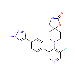 Cn1cc(-c2ccc(-c3cncc(F)c3N3CCC4(CC3)CNC(=O)O4)cc2)cn1 ZINC000653852828