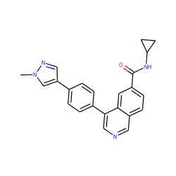 Cn1cc(-c2ccc(-c3cncc4ccc(C(=O)NC5CC5)cc34)cc2)cn1 ZINC000584639718