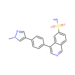 Cn1cc(-c2ccc(-c3cncc4ccc(S(N)(=O)=O)cc34)cc2)cn1 ZINC000584639819