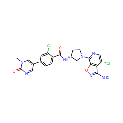 Cn1cc(-c2ccc(C(=O)N[C@@H]3CCN(c4ncc(Cl)c5c(N)noc45)C3)c(Cl)c2)cnc1=O ZINC001772634880