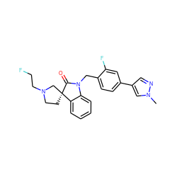 Cn1cc(-c2ccc(CN3C(=O)[C@@]4(CCN(CCF)C4)c4ccccc43)c(F)c2)cn1 ZINC000095589387