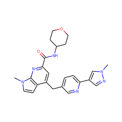 Cn1cc(-c2ccc(Cc3cc(C(=O)NC4CCOCC4)nc4c3ccn4C)cn2)cn1 ZINC001848350700