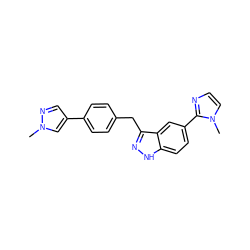 Cn1cc(-c2ccc(Cc3n[nH]c4ccc(-c5nccn5C)cc34)cc2)cn1 ZINC000653738957