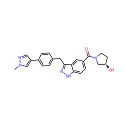 Cn1cc(-c2ccc(Cc3n[nH]c4ccc(C(=O)N5CC[C@@H](O)C5)cc34)cc2)cn1 ZINC000653735557