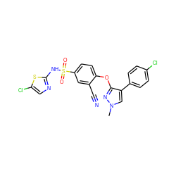 Cn1cc(-c2ccc(Cl)cc2)c(Oc2ccc(S(=O)(=O)Nc3ncc(Cl)s3)cc2C#N)n1 ZINC000095582377