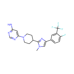 Cn1cc(-c2ccc(F)c(C(F)(F)F)c2)nc1C1CCN(c2cc(N)ncn2)CC1 ZINC000219095380