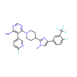 Cn1cc(-c2ccc(F)c(C(F)(F)F)c2)nc1C1CCN(c2ncnc(N)c2-c2ccc(F)nc2)CC1 ZINC000219095805