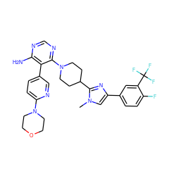 Cn1cc(-c2ccc(F)c(C(F)(F)F)c2)nc1C1CCN(c2ncnc(N)c2-c2ccc(N3CCOCC3)nc2)CC1 ZINC000219092375