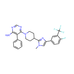 Cn1cc(-c2ccc(F)c(C(F)(F)F)c2)nc1C1CCN(c2ncnc(N)c2-c2ccccc2)CC1 ZINC000219097835