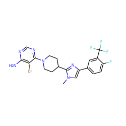 Cn1cc(-c2ccc(F)c(C(F)(F)F)c2)nc1C1CCN(c2ncnc(N)c2Br)CC1 ZINC000218687943