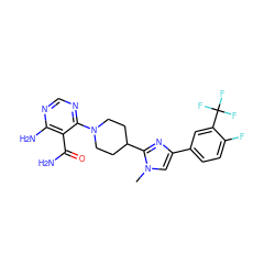 Cn1cc(-c2ccc(F)c(C(F)(F)F)c2)nc1C1CCN(c2ncnc(N)c2C(N)=O)CC1 ZINC000218691098