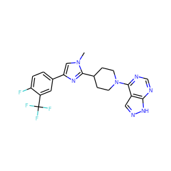 Cn1cc(-c2ccc(F)c(C(F)(F)F)c2)nc1C1CCN(c2ncnc3[nH]ncc23)CC1 ZINC000043204100