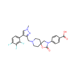 Cn1cc(-c2ccc(F)c(F)c2F)c(CN2CCC3(CC2)CN(c2ccc(C(=O)O)cc2)C(=O)O3)n1 ZINC000114361924