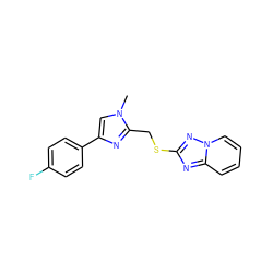 Cn1cc(-c2ccc(F)cc2)nc1CSc1nc2ccccn2n1 ZINC000113420073