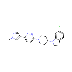 Cn1cc(-c2ccc(N3CCC(N4CCc5ccc(Cl)cc54)CC3)nn2)cn1 ZINC000103242984