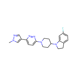 Cn1cc(-c2ccc(N3CCC(N4CCc5ccc(F)cc54)CC3)nn2)cn1 ZINC000103242978