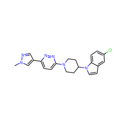 Cn1cc(-c2ccc(N3CCC(n4ccc5cc(Cl)ccc54)CC3)nn2)cn1 ZINC001772634406