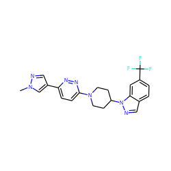 Cn1cc(-c2ccc(N3CCC(n4ncc5ccc(C(F)(F)F)cc54)CC3)nn2)cn1 ZINC000473179709