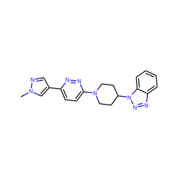 Cn1cc(-c2ccc(N3CCC(n4nnc5ccccc54)CC3)nn2)cn1 ZINC000218775136