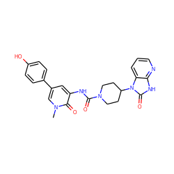 Cn1cc(-c2ccc(O)cc2)cc(NC(=O)N2CCC(n3c(=O)[nH]c4ncccc43)CC2)c1=O ZINC000029128647