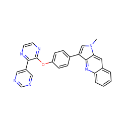 Cn1cc(-c2ccc(Oc3nccnc3-c3cncnc3)cc2)c2nc3ccccc3cc21 ZINC000299832487