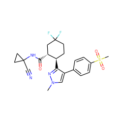 Cn1cc(-c2ccc(S(C)(=O)=O)cc2)c([C@@H]2CCC(F)(F)C[C@H]2C(=O)NC2(C#N)CC2)n1 ZINC000034884893