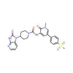 Cn1cc(-c2ccc(S(C)(=O)=O)cc2)cc(NC(=O)N2CCC(n3c(=O)[nH]c4ncccc43)CC2)c1=O ZINC000029128698