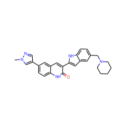 Cn1cc(-c2ccc3[nH]c(=O)c(-c4cc5cc(CN6CCCCC6)ccc5[nH]4)cc3c2)cn1 ZINC000034804247