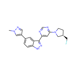 Cn1cc(-c2ccc3[nH]nc(-c4cc(N5CC[C@@H](CF)C5)ncn4)c3c2)cn1 ZINC000225555190